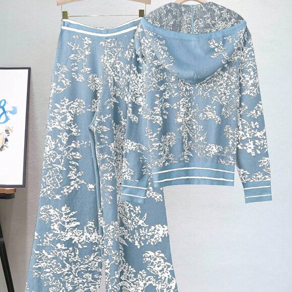 Baby Blue Casual Women's Printed 2-Piece Sweater Set - Picture 2 of 6